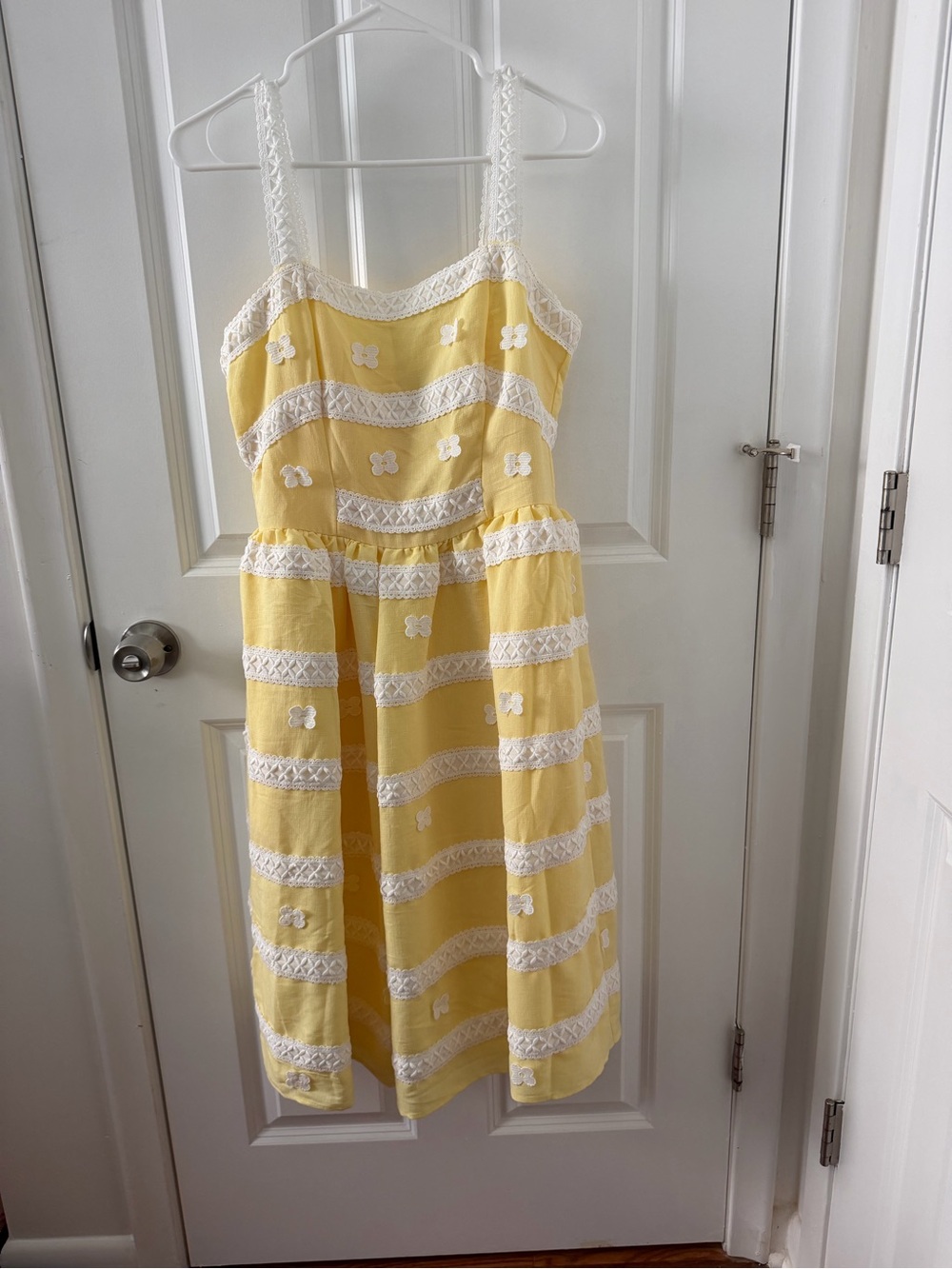 Unique Vintage Barbie yellow & white suburban shopper fit and flare dress